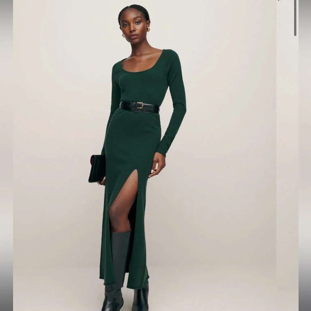 Reformation Jennita Cashmere Dress in Sycamore Gren - Picture 1 of 6
